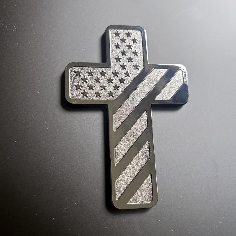 LWQLZY Cross Christian Car Emblem – Patriotic USA Flag Zinc Alloy 3D Badge with 3M Adhesive – Cross Decal for Car, Truck, Window, Door, Toolbox, or Home Decor (Chrome) - Image 3